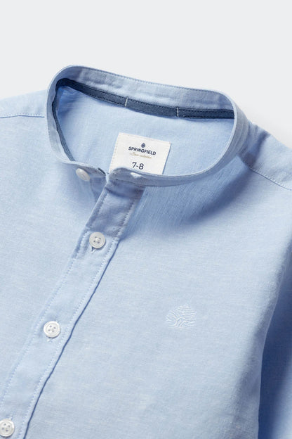 Springfield Blue Boys Linen Mandarin Collar Shirt SKU: 2123001_14 Image 03