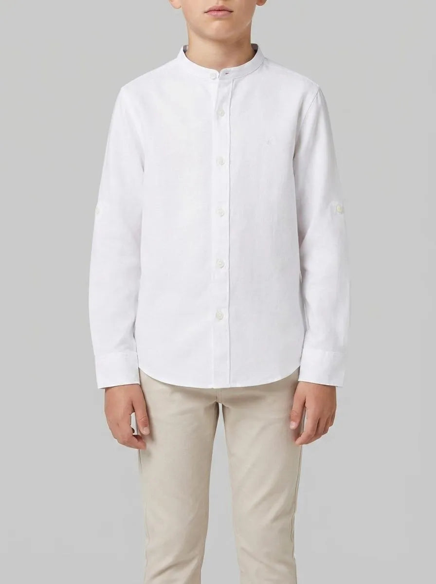 Springfield White Boys Linen Mandarin Collar Shirt SKU: 2123001_99 Image 00