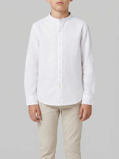 Springfield White Boys Linen Mandarin Collar Shirt SKU: 2123001_99 Image 00