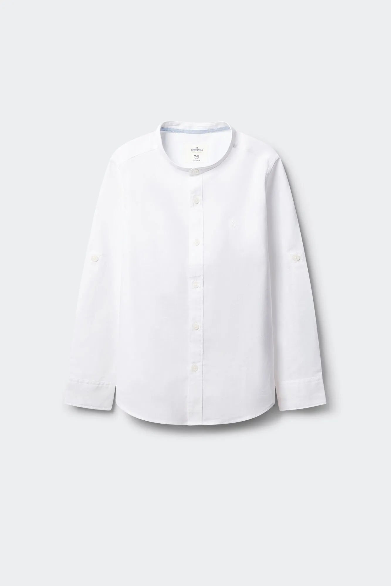 Springfield White Boys Linen Mandarin Collar Shirt SKU: 2123001_99 Image 01