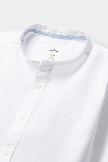 Springfield White Boys Linen Mandarin Collar Shirt SKU: 2123001_99 Image 03