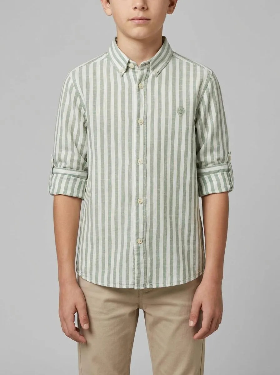 Springfield Green Boys Slub Cotton Shirt SKU: 2123006_22 Image 00