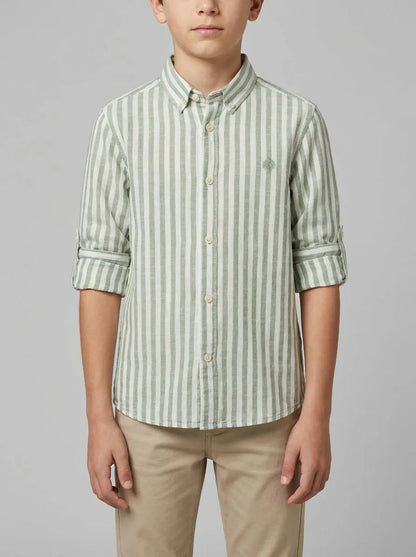 Springfield Green Boys Slub Cotton Shirt SKU: 2123006_22 Image 00