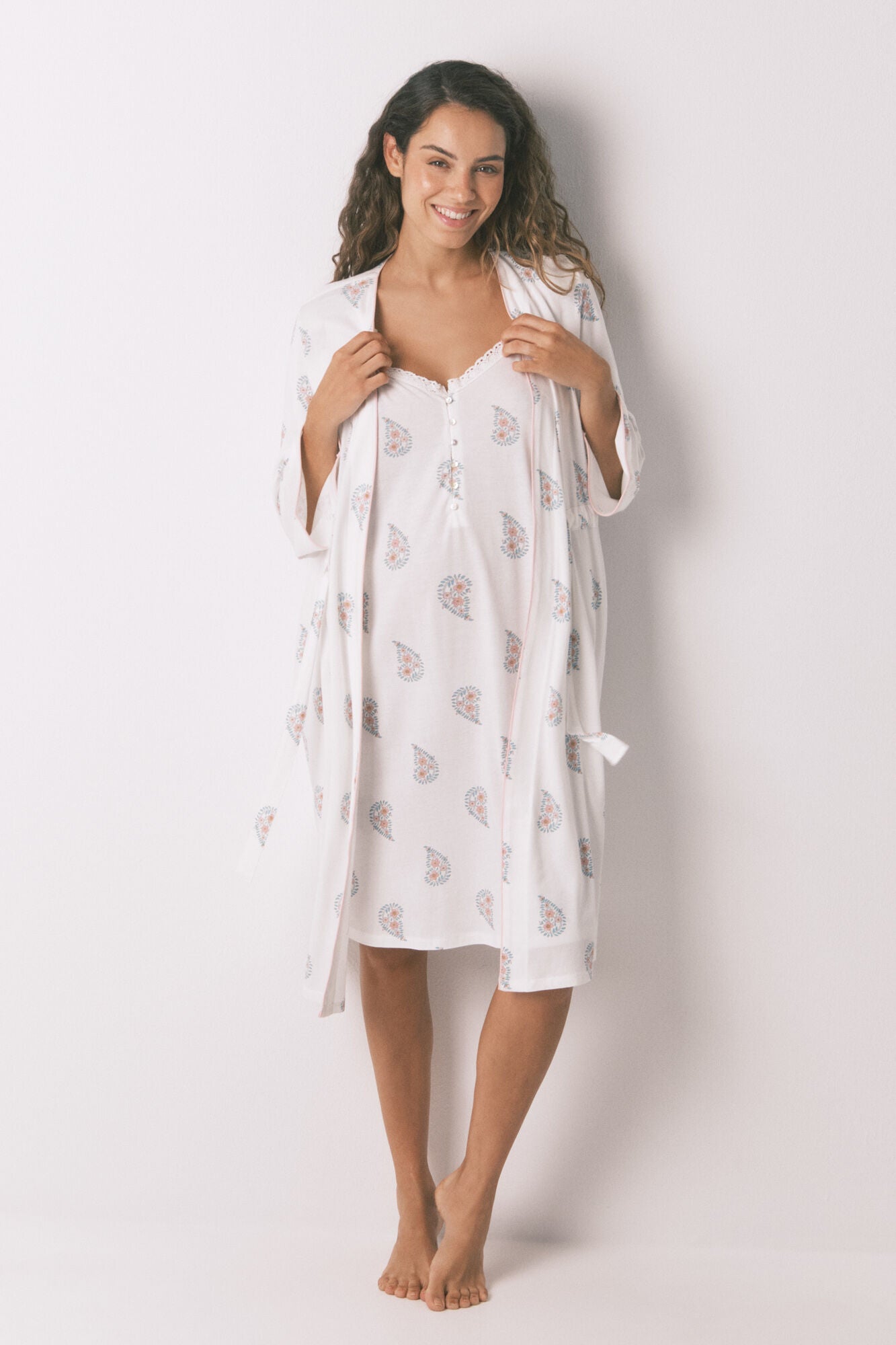 Women Secret_Multi-Color_Long &quot;Maternity&quot; Robe with Ivory Stamp Print_2172317_96_06