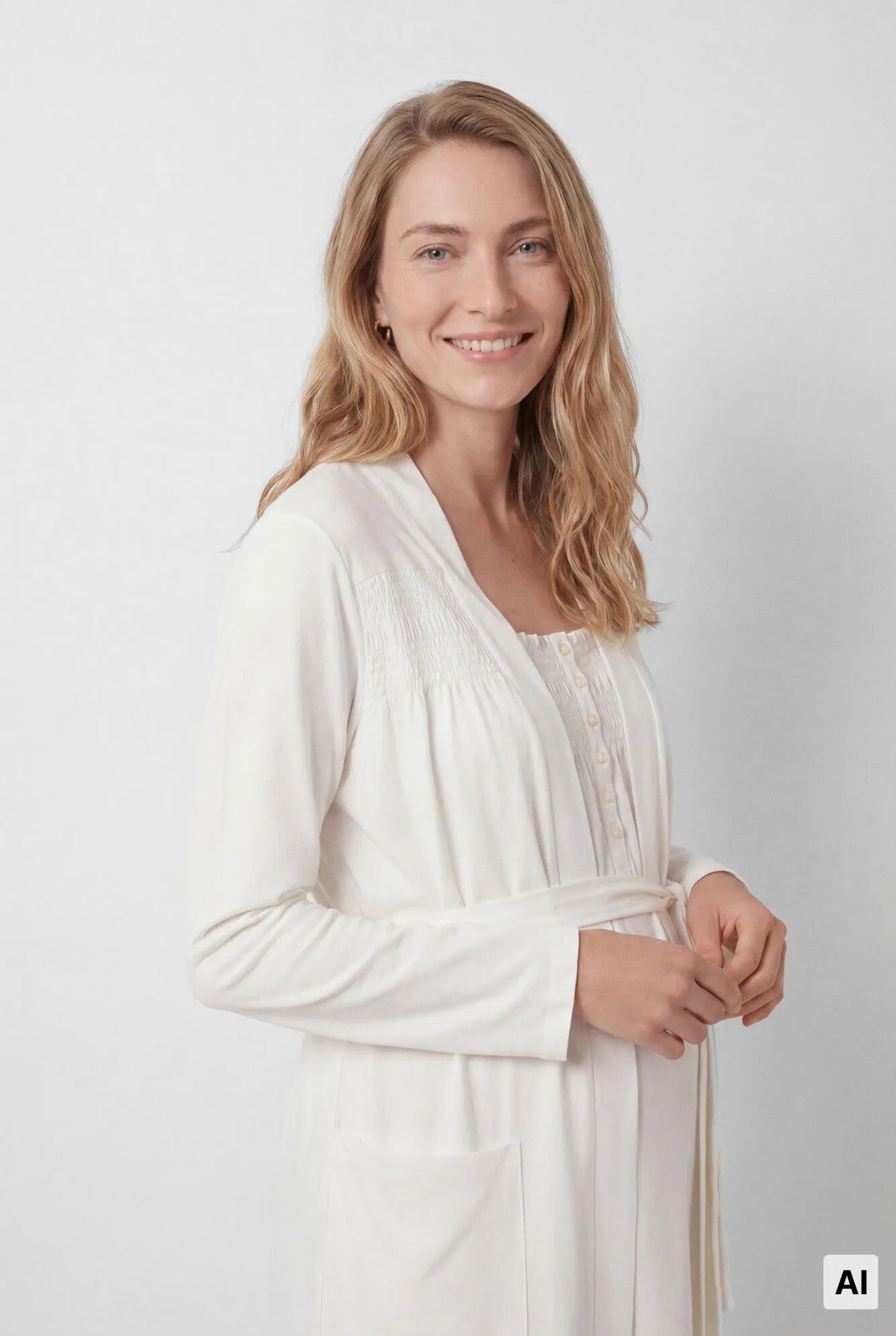 Women Secret Ivory Women White Cotton Belted Robe SKU: 2174162_96 Image 04