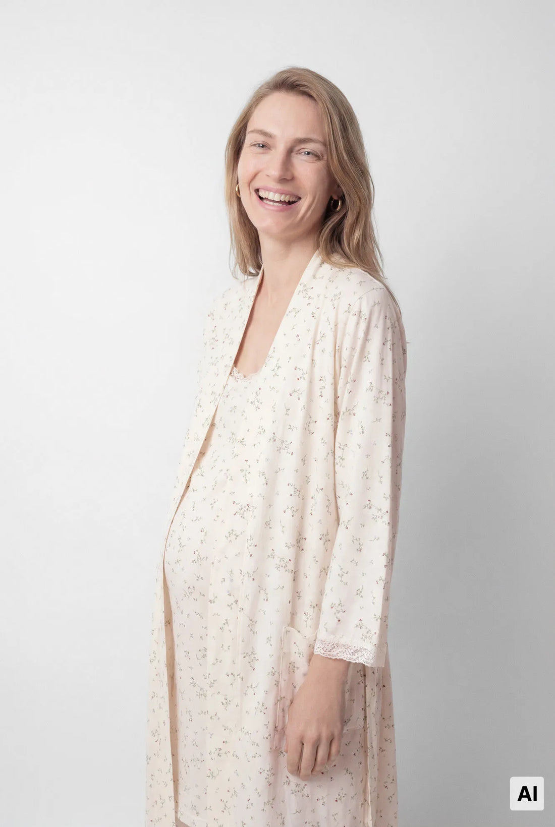 Women Secret Ivory Women Floral Cotton Midi Robe SKU: 2174163_96 Image 01