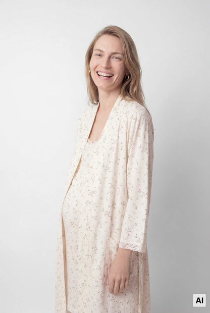Women Secret Ivory Women Floral Cotton Midi Robe SKU: 2174163_96 Image 01