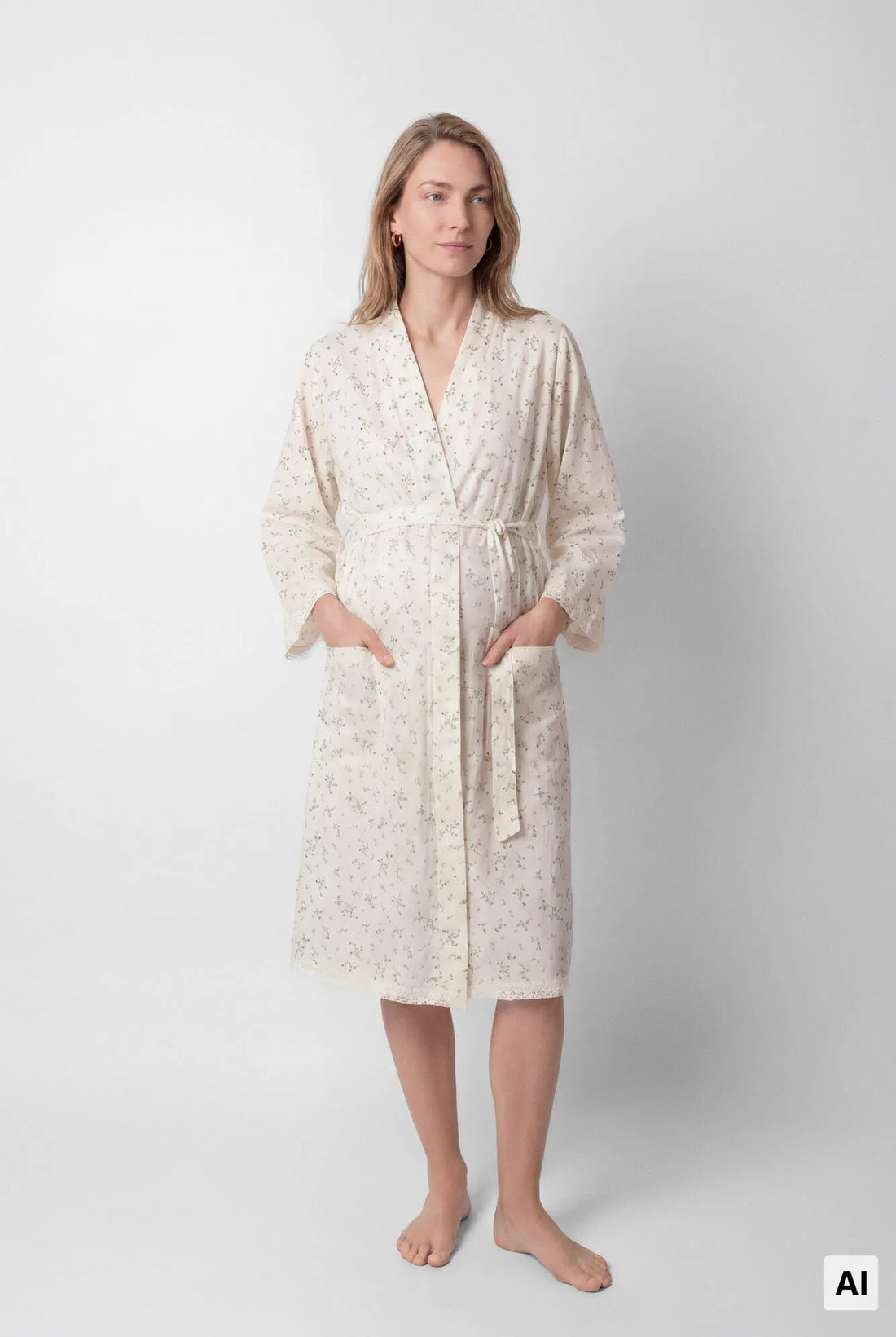 Women Secret Ivory Women Floral Cotton Midi Robe SKU: 2174163_96 Image 02