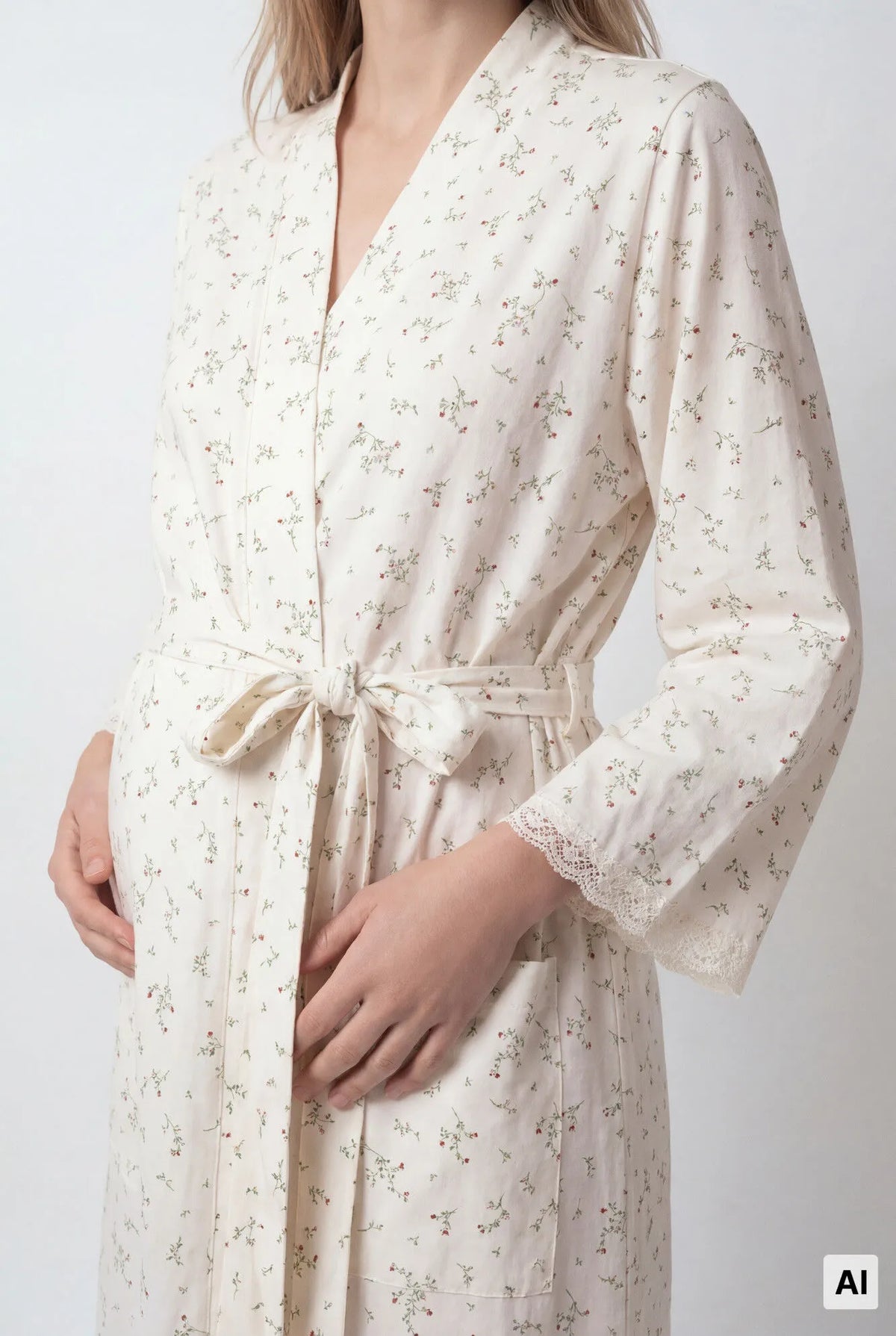 Women Secret Ivory Women Floral Cotton Midi Robe SKU: 2174163_96 Image 03
