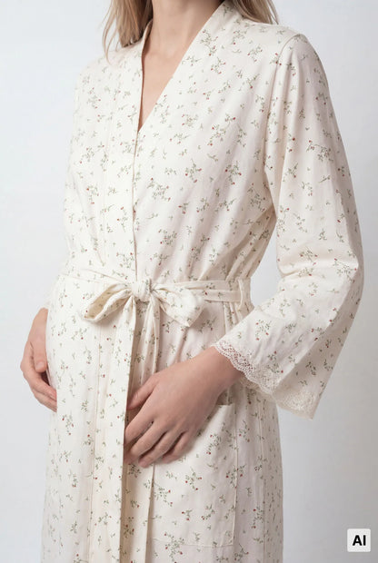 Women Secret Ivory Women Floral Cotton Midi Robe SKU: 2174163_96 Image 03
