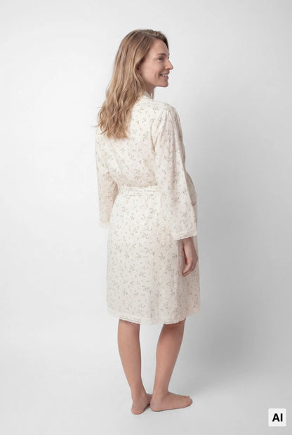 Women Secret Ivory Women Floral Cotton Midi Robe SKU: 2174163_96 Image 04