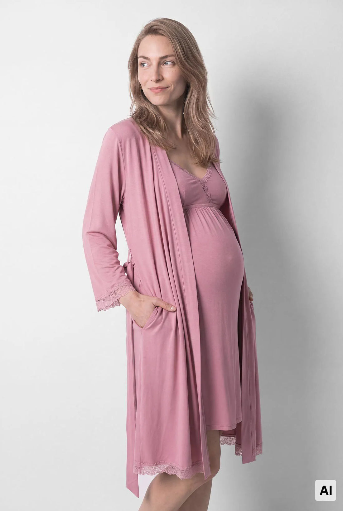Women Secret Pink Women Pink Midi Robe with Belt SKU: 2174164_72 Image 01