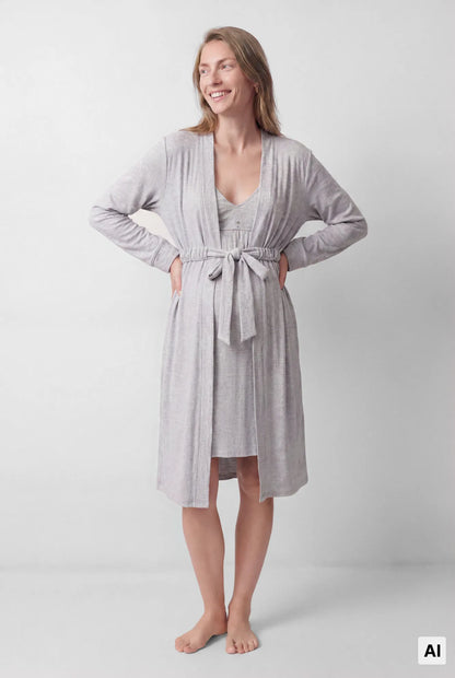 Women Secret Dark Grey Women Grey Belted Midi Robe SKU: 2174166_41 Image 01