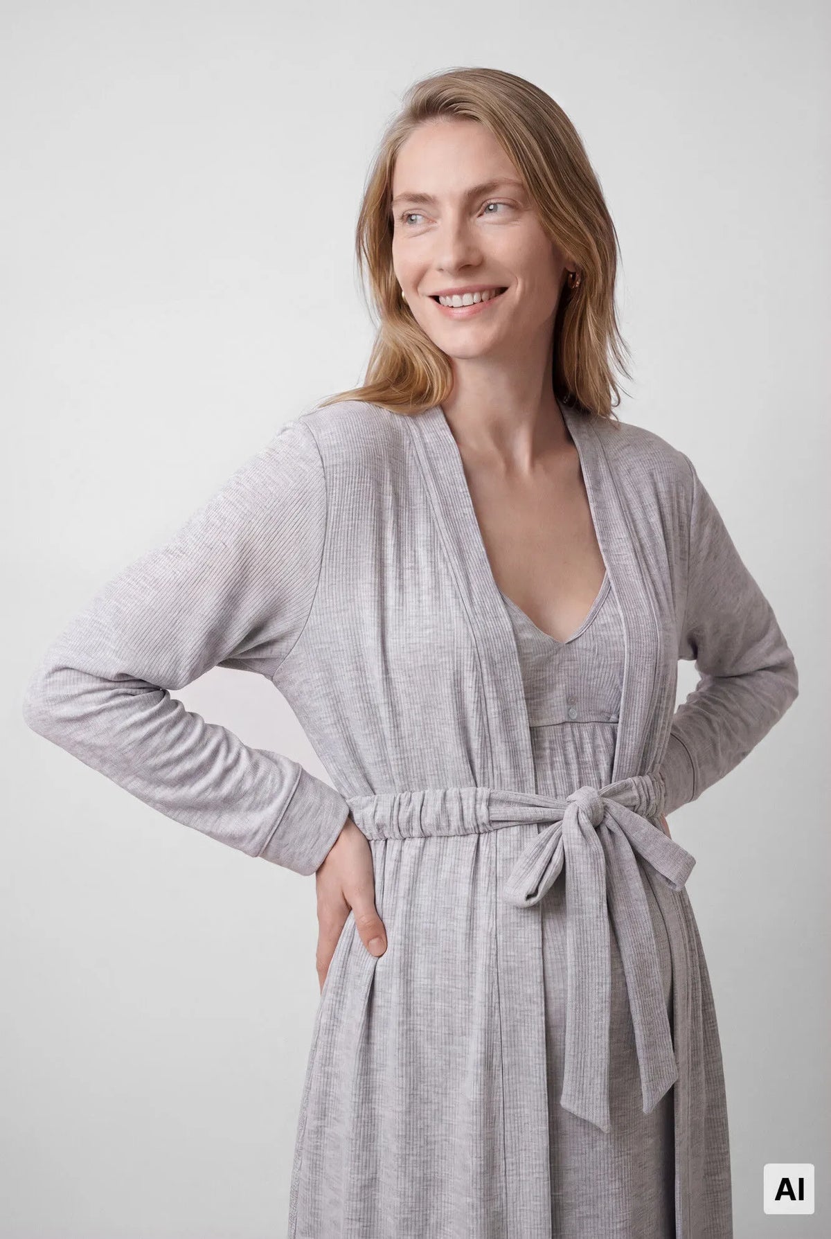 Women Secret Dark Grey Women Grey Belted Midi Robe SKU: 2174166_41 Image 04