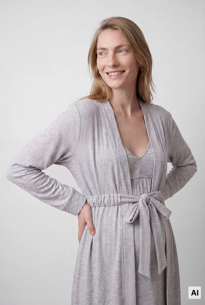 Women Secret Dark Grey Women Grey Belted Midi Robe SKU: 2174166_41 Image 04