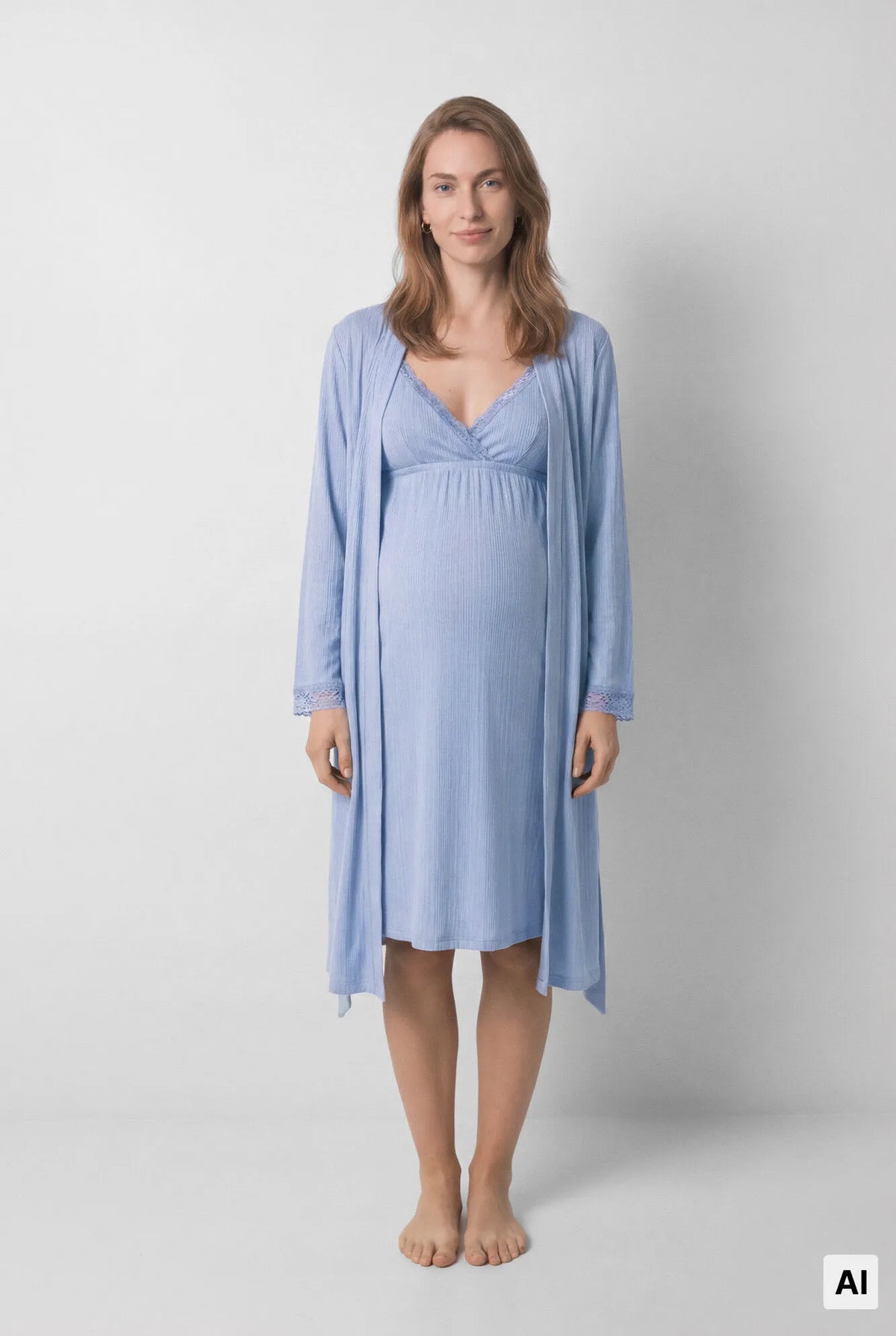 Women Secret Medium Blue Women Blue Midi Robe with Belt SKU: 2174167_12 Image 01