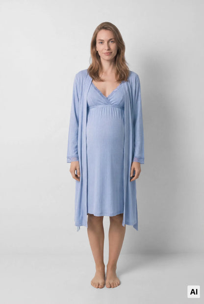 Women Secret Medium Blue Women Blue Midi Robe with Belt SKU: 2174167_12 Image 01