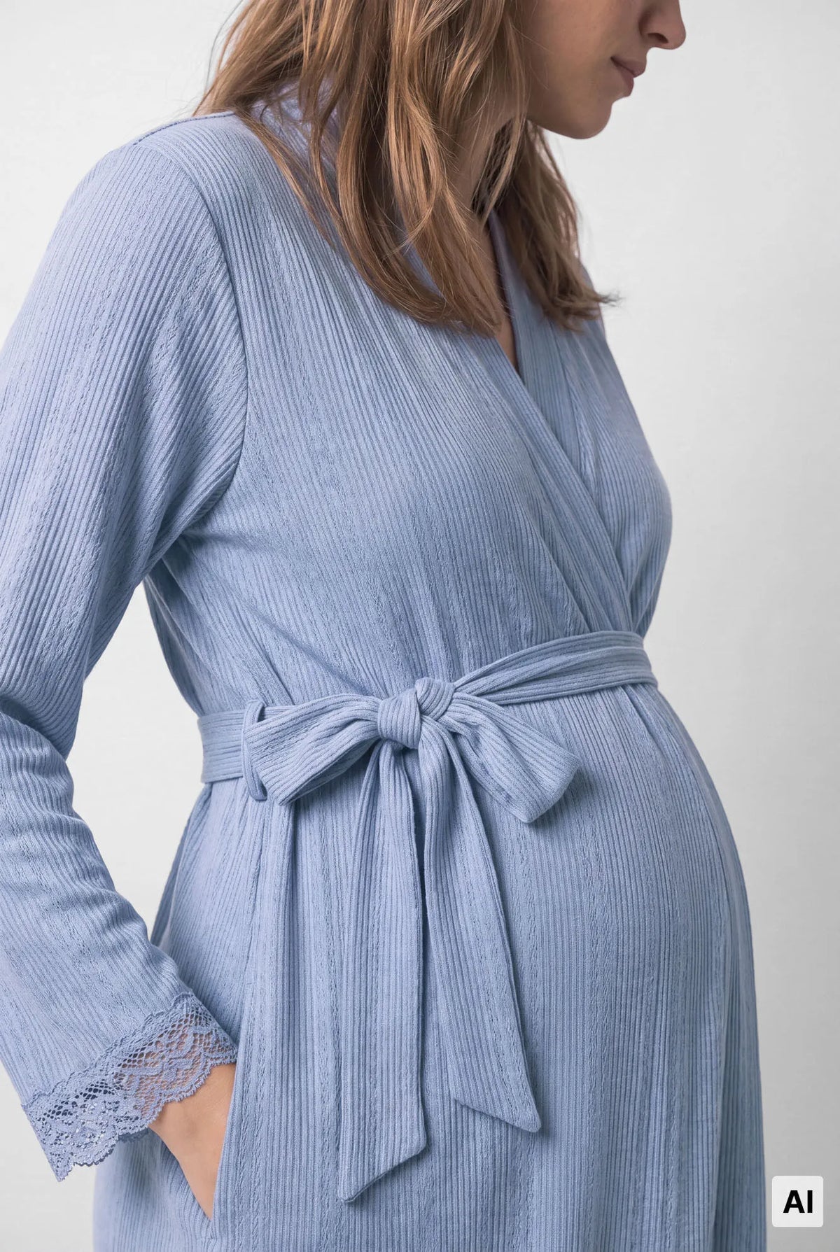 Women Secret Medium Blue Women Blue Midi Robe with Belt SKU: 2174167_12 Image 02