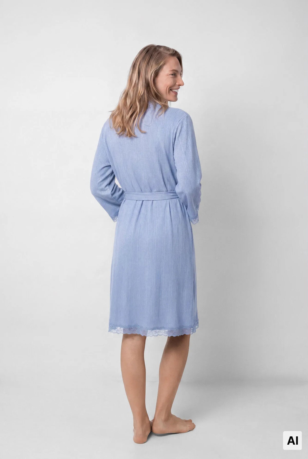 Women Secret Medium Blue Women Blue Midi Robe with Belt SKU: 2174167_12 Image 03