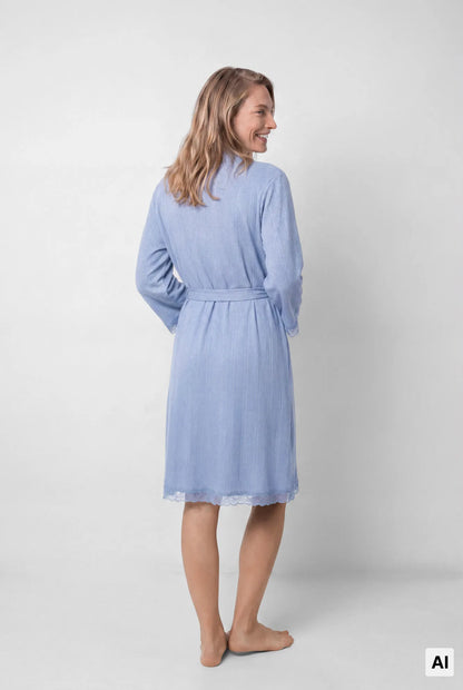 Women Secret Medium Blue Women Blue Midi Robe with Belt SKU: 2174167_12 Image 03