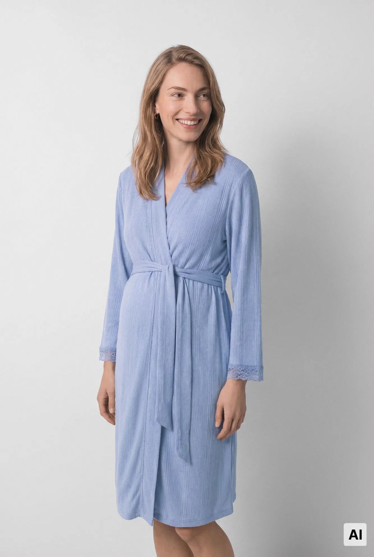 Women Secret Medium Blue Women Blue Midi Robe with Belt SKU: 2174167_12 Image 04