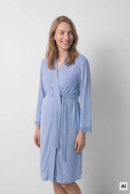 Women Secret Medium Blue Women Blue Midi Robe with Belt SKU: 2174167_12 Image 04