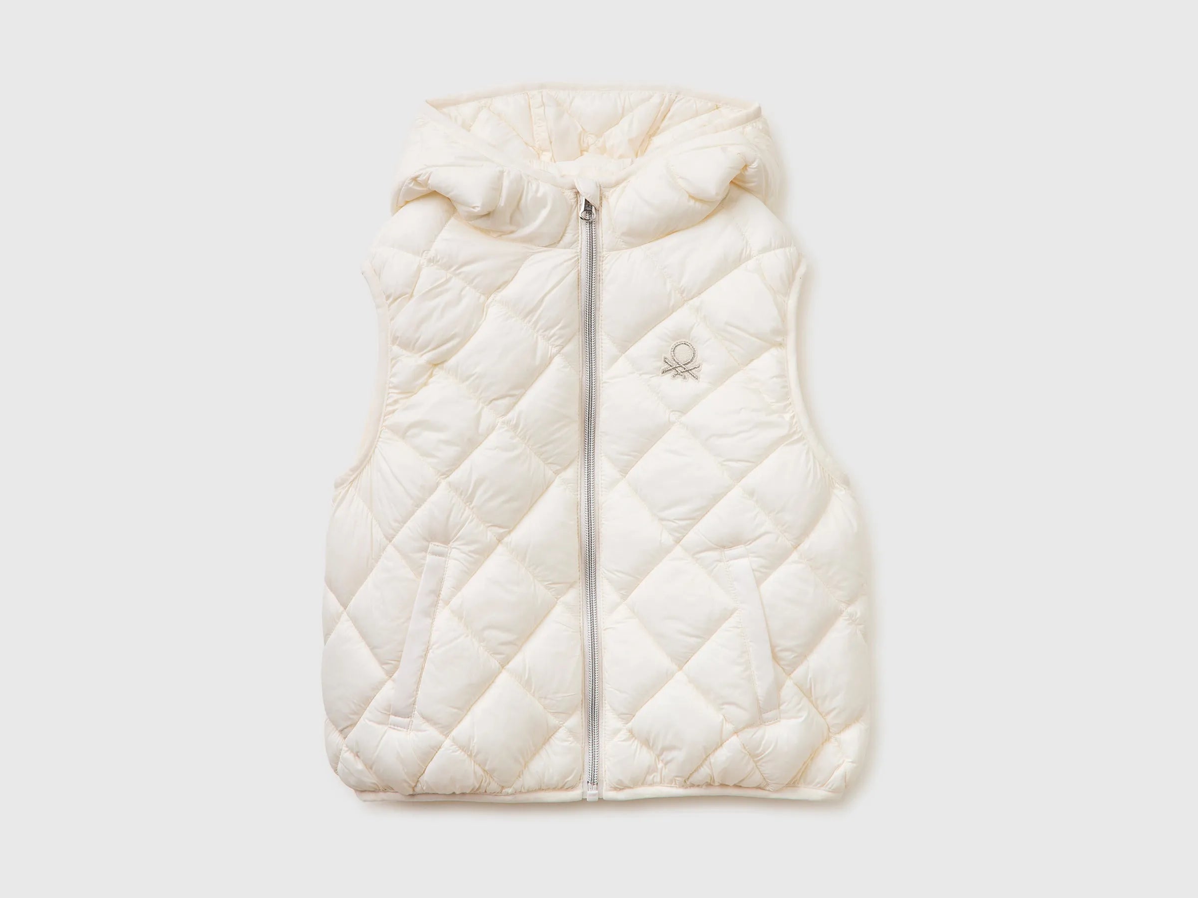 Benetton Creamy white Girls Sleeveless Jacket with Hood SKU: 21INCJ017_00E Image 01