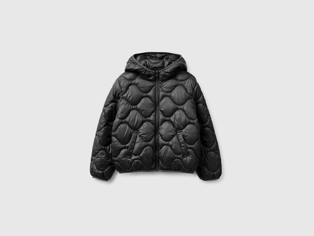 Benetton Black Girls Padded Jacket with Hood SKU: 21INCN07F_100 Image 01