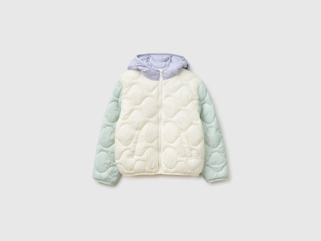 Benetton Creamy White Girls Padded Jacket with Hood SKU: 21INCN07F_901 Image 01