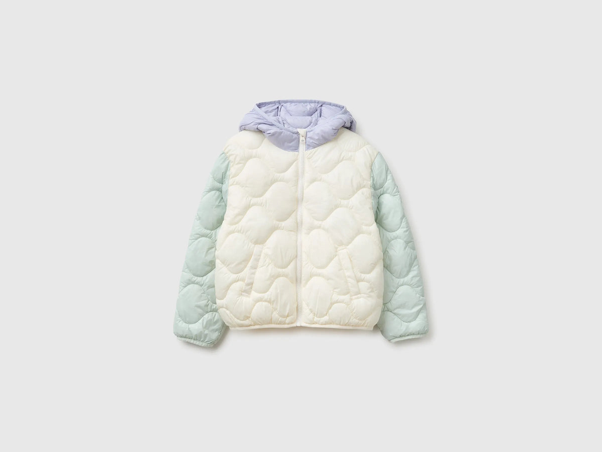Benetton Creamy White Girls Padded Jacket with Hood SKU: 21INCN07F_901 Image 01