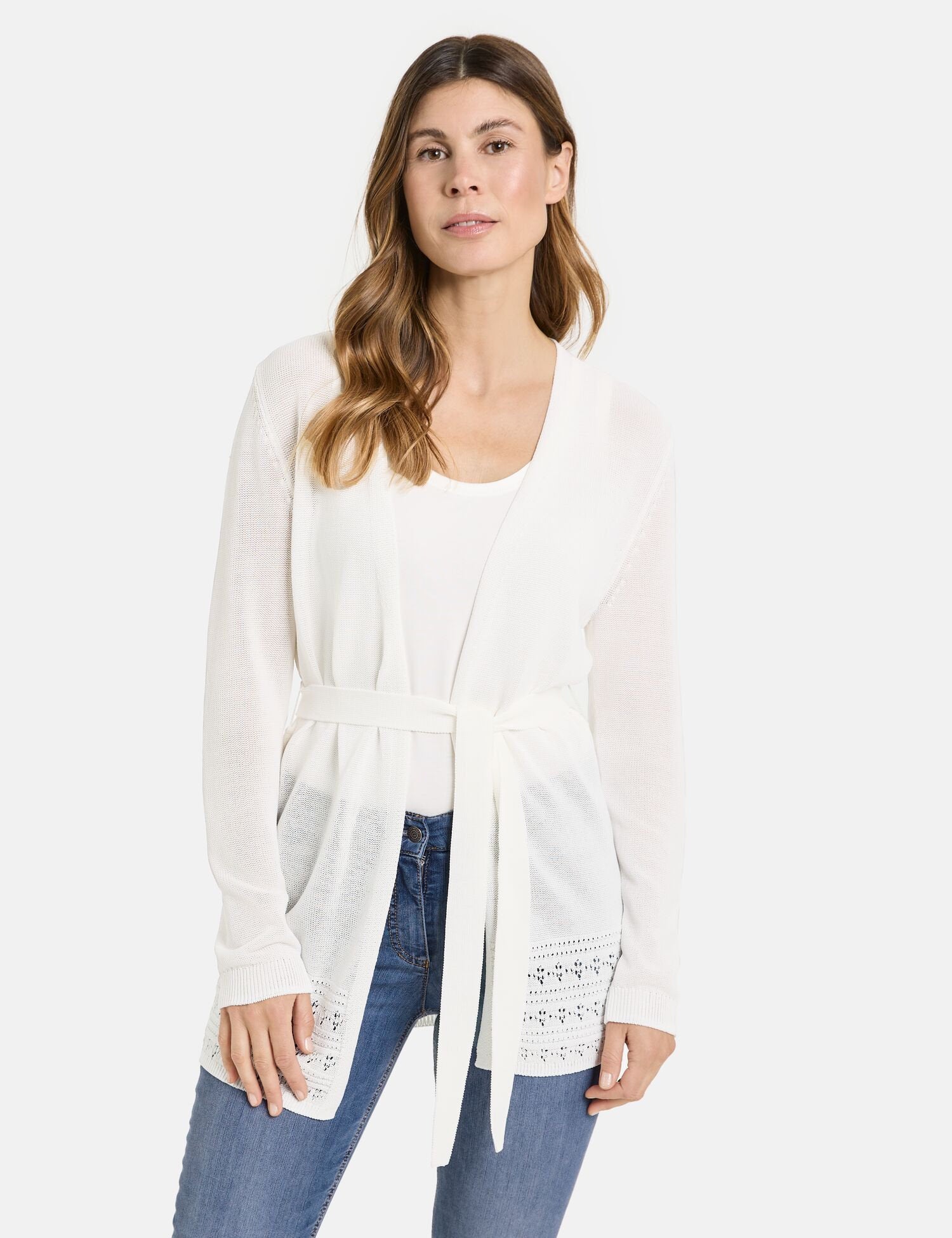 Cardigan with tie belt - white