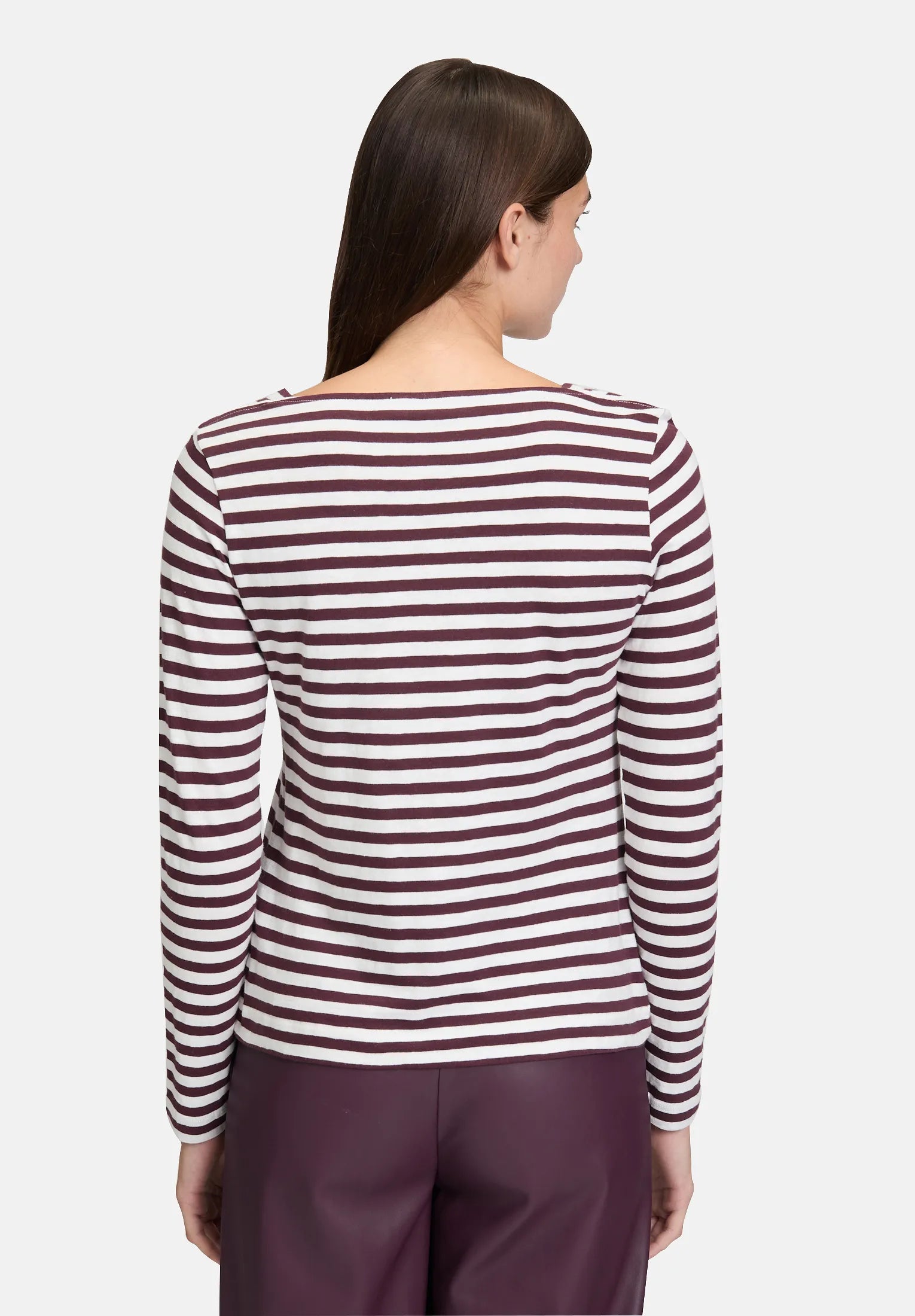 Betty Barclay_Cream/Dark Red_Striped Shirt with Boat Neck_2313-3146_1847_03