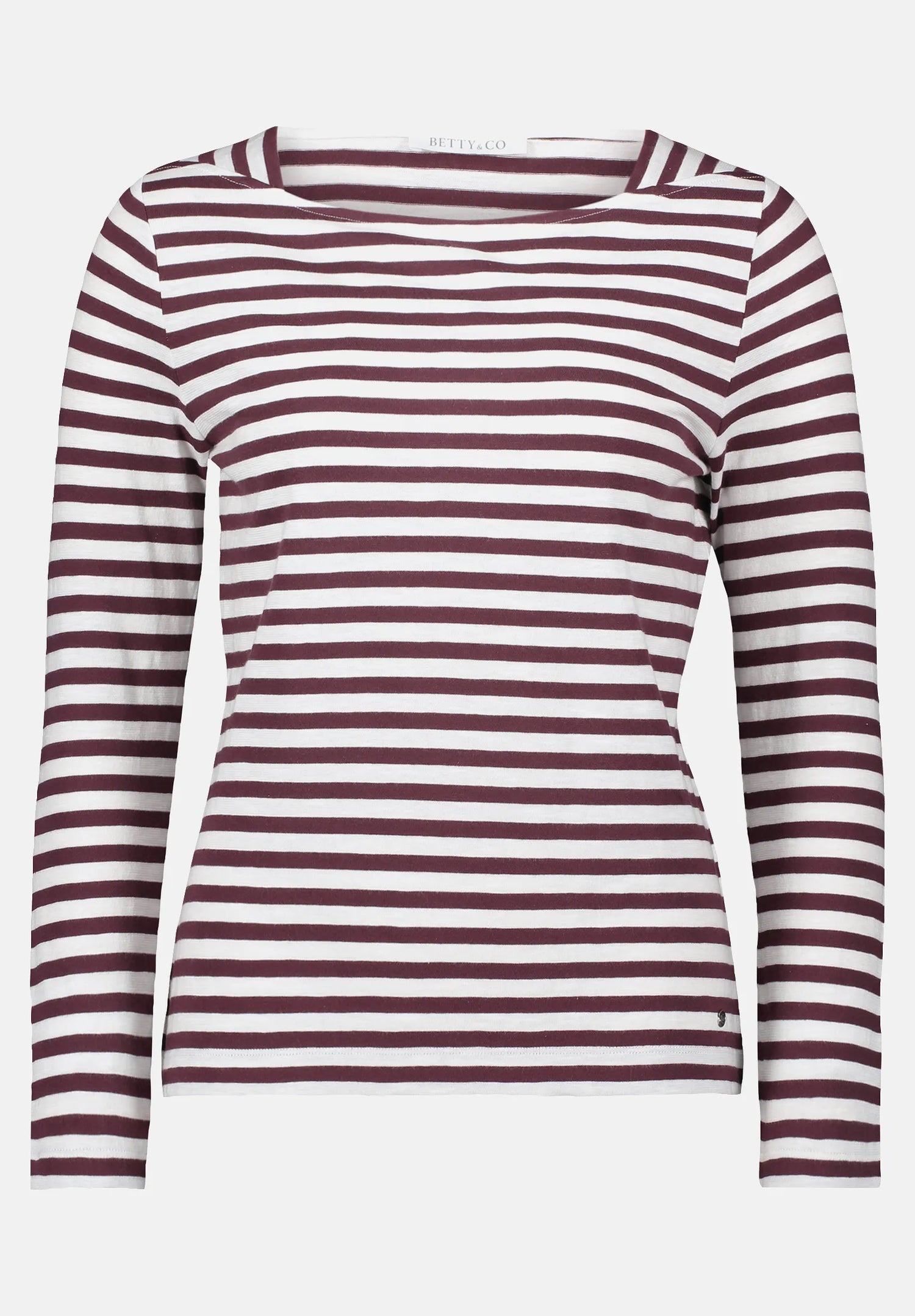 Betty Barclay_Cream/Dark Red_Striped Shirt with Boat Neck_2313-3146_1847_04