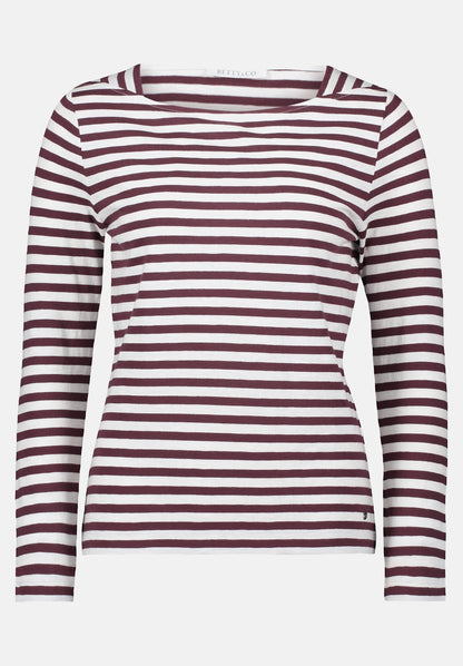 Betty Barclay_Cream/Dark Red_Striped Shirt with Boat Neck_2313-3146_1847_04
