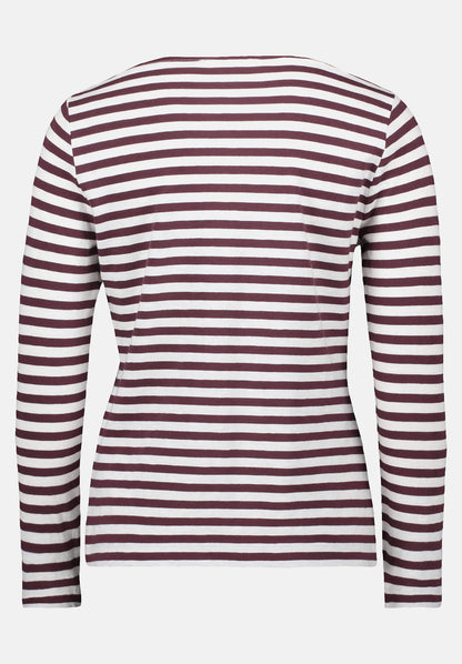 Betty Barclay_Cream/Dark Red_Striped Shirt with Boat Neck_2313-3146_1847_05