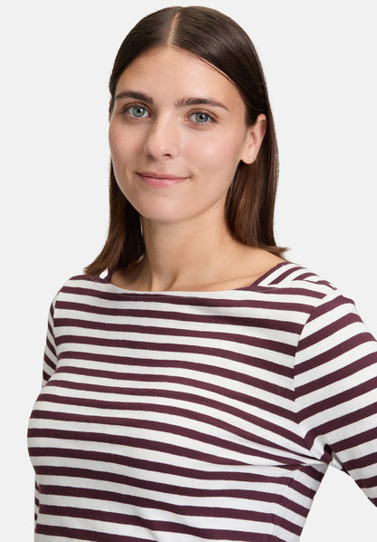 Betty Barclay_Cream/Dark Red_Striped Shirt with Boat Neck_2313-3146_1847_06