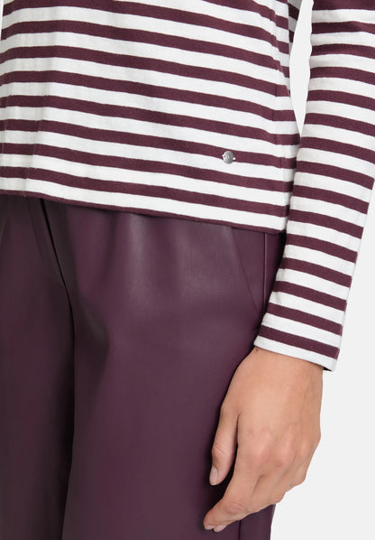 Betty Barclay_Cream/Dark Red_Striped Shirt with Boat Neck_2313-3146_1847_07