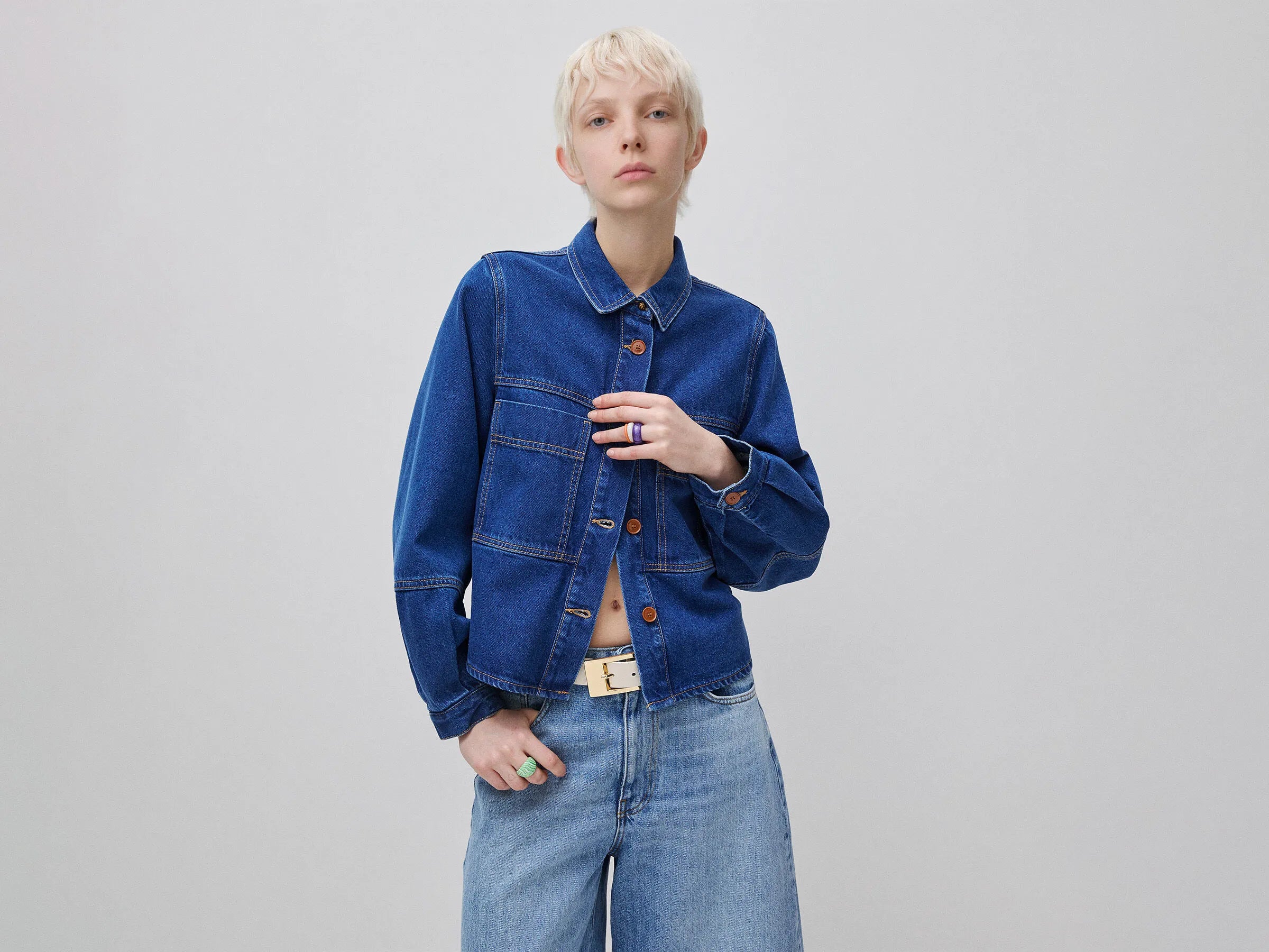 Benetton Blue Women Denim Shirt-Jacket SKU: 23C8DN097_901 Image 01