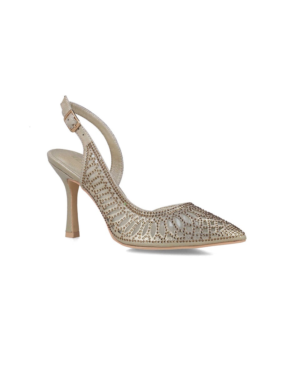 Gold Slingback Pumps With Embellishement_24723_00_02