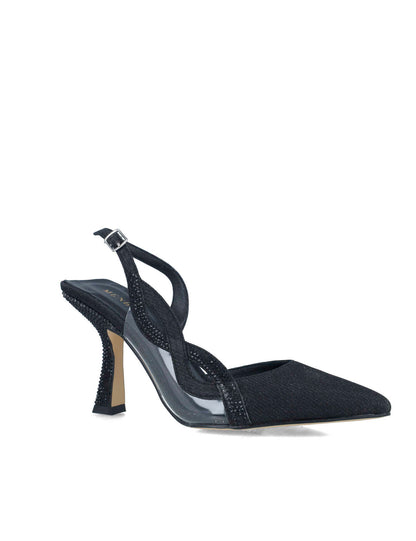 Black Slingback Pumps With Embellished Heel_24788_01_02