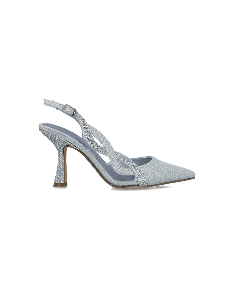 Silver Slingback Pumps With Embellished Heel_24788_09_01