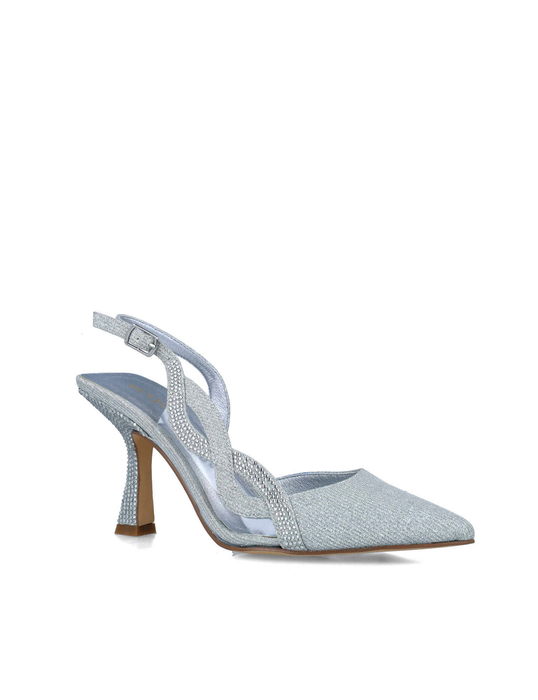 Silver Slingback Pumps With Embellished Heel_24788_09_02