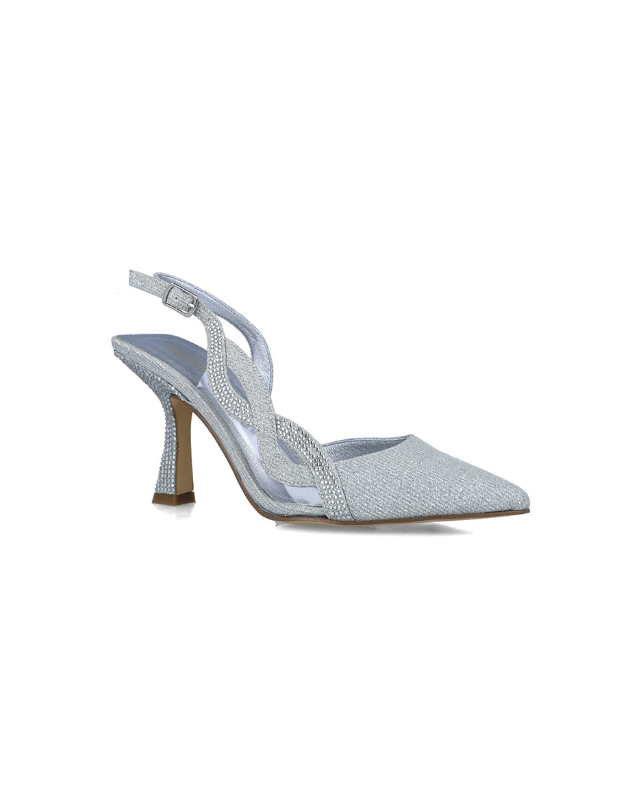 Silver Slingback Pumps With Embellished Heel_24788_09_02