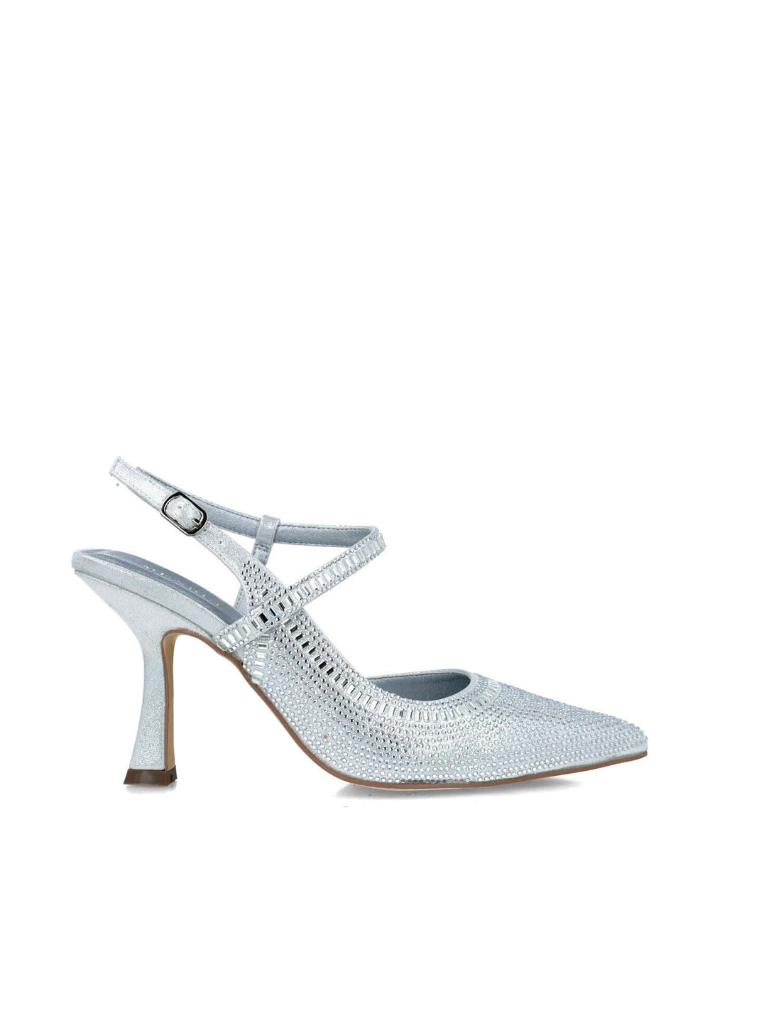 Silver Embellished Pumps With Ankle Strap_24830_09_01