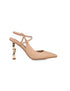 Beige Ankle Strap Pumps With Geometric Heels_24857_87_01