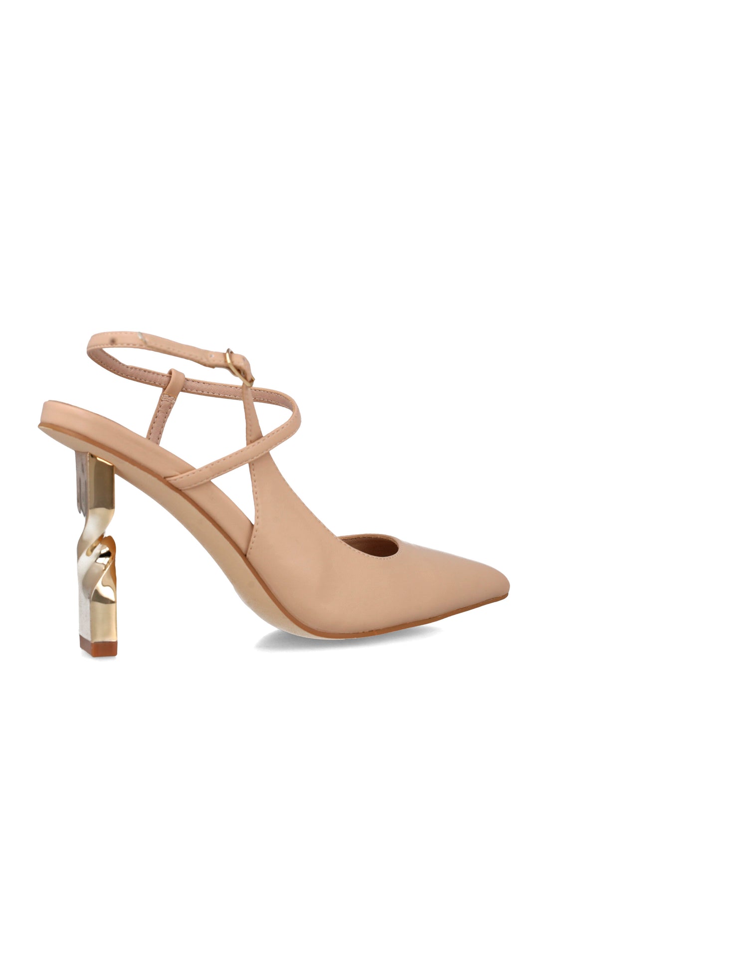 Beige Ankle Strap Pumps With Geometric Heels_24857_87_03