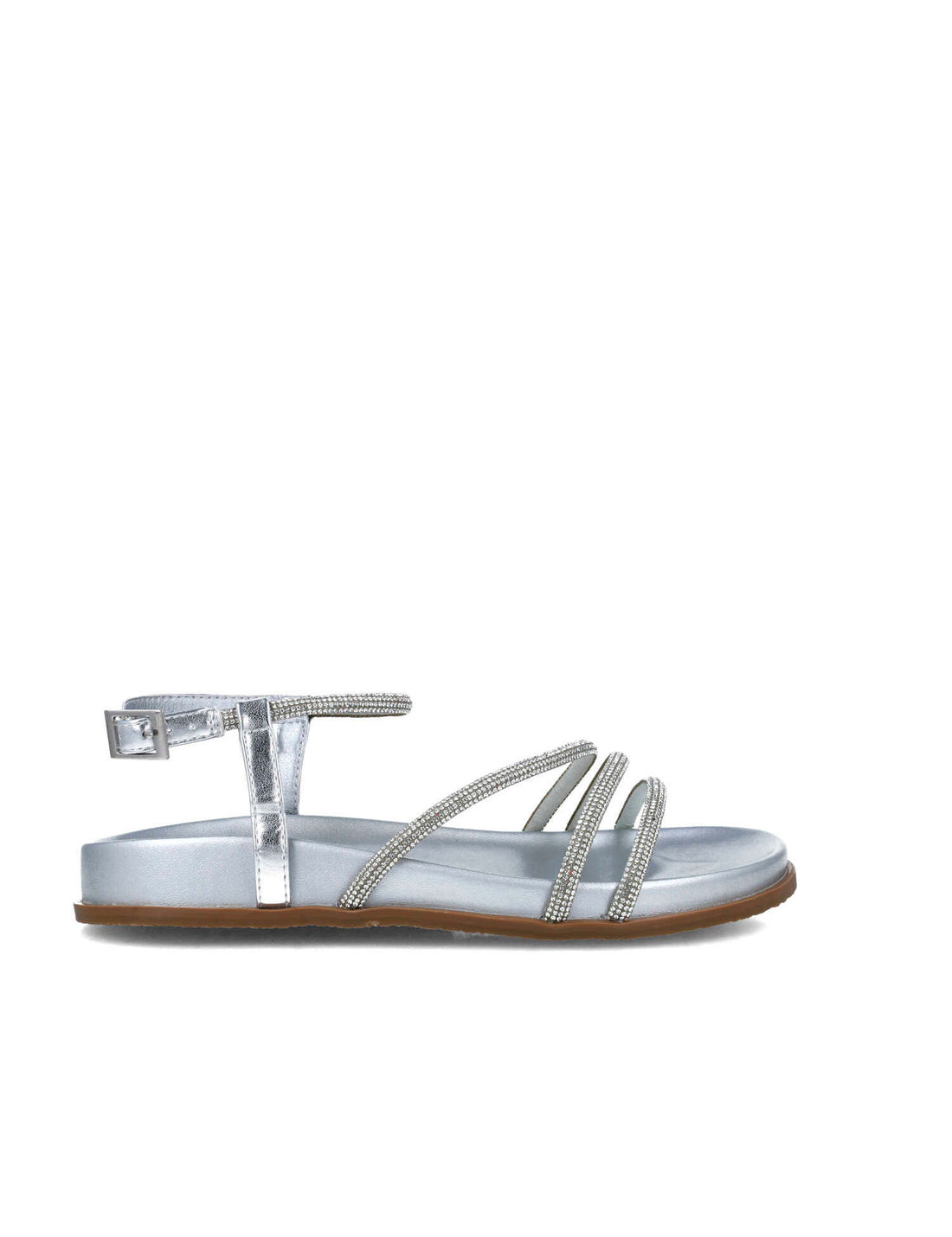 Silver Flat Sandals With Embellished Ankle Strap_24876_09_01