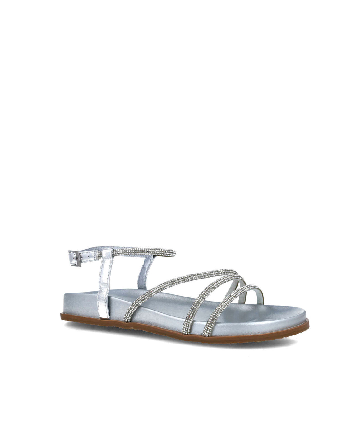 Silver Flat Sandals With Embellished Ankle Strap_24876_09_02