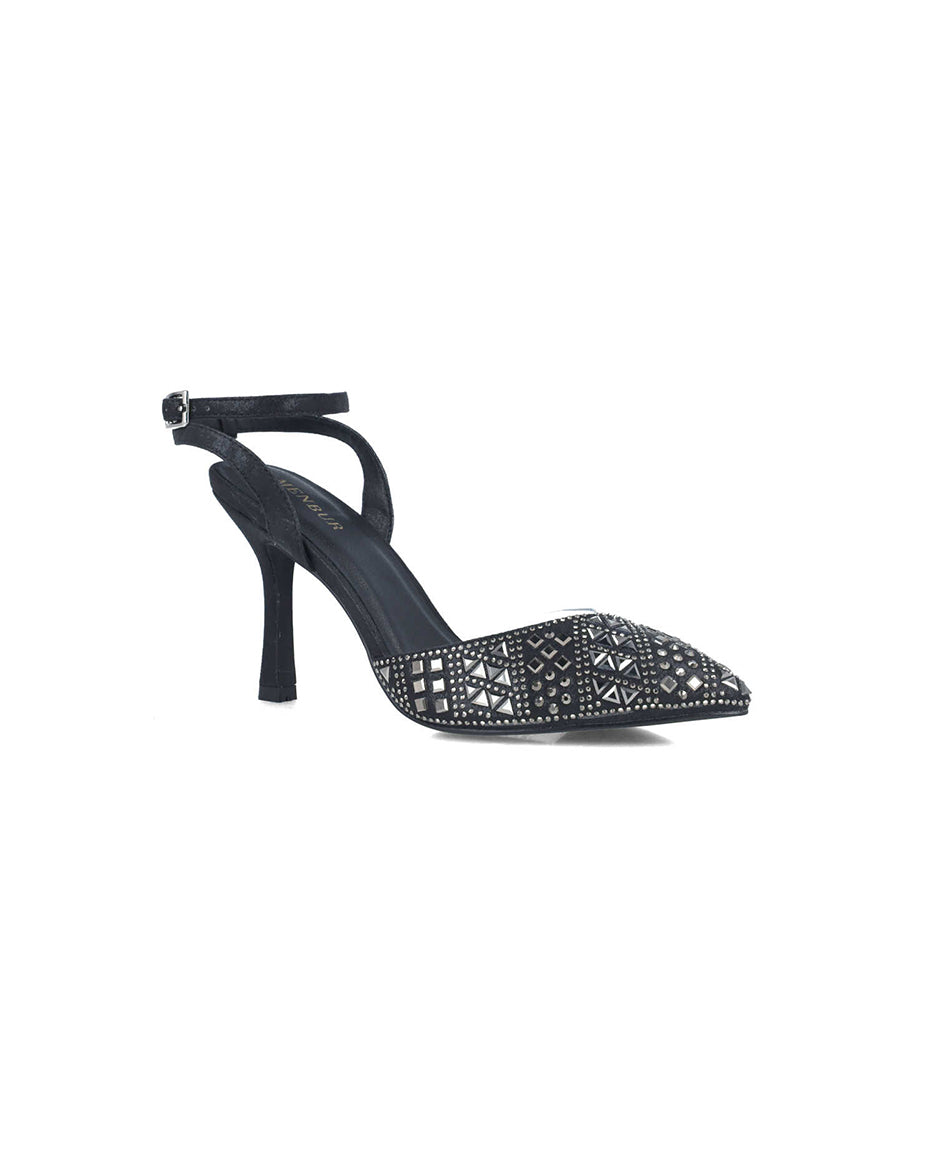 Black Embellished Pumps With Ankle Strap_24882_01_02