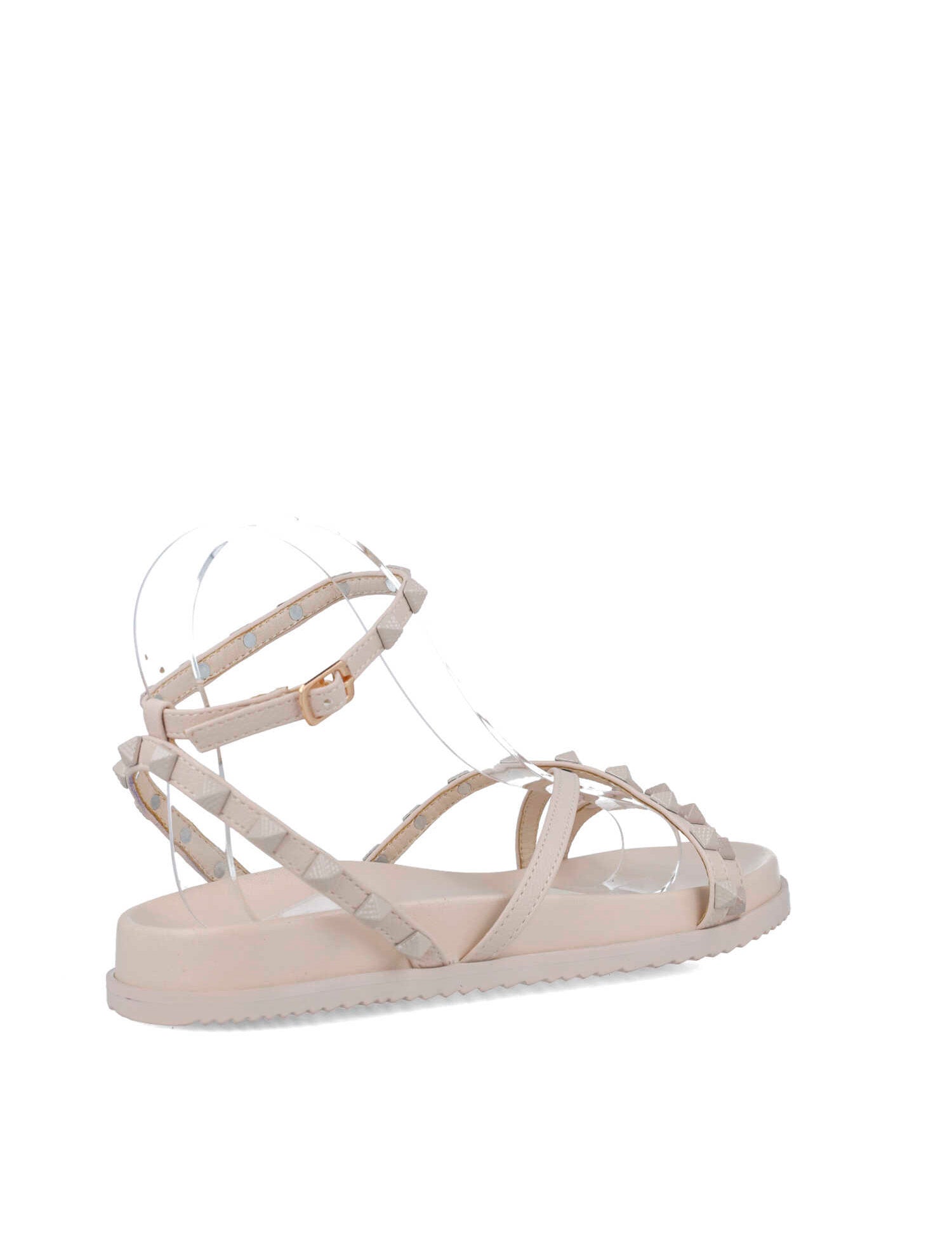 Beige Flat Sandals With Studded Straps_24898_06_03